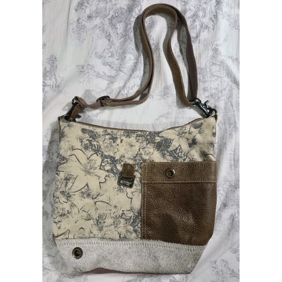 Myra Bag Buttercup Upcycled Canvas & Cowhide Shoulder Bag Western - Picture 1 of 6